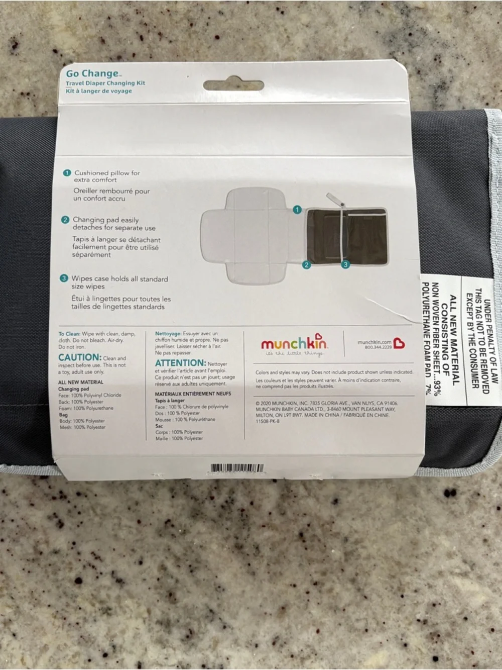Munchkin Gray Portable Changing Pad with Wipes Case